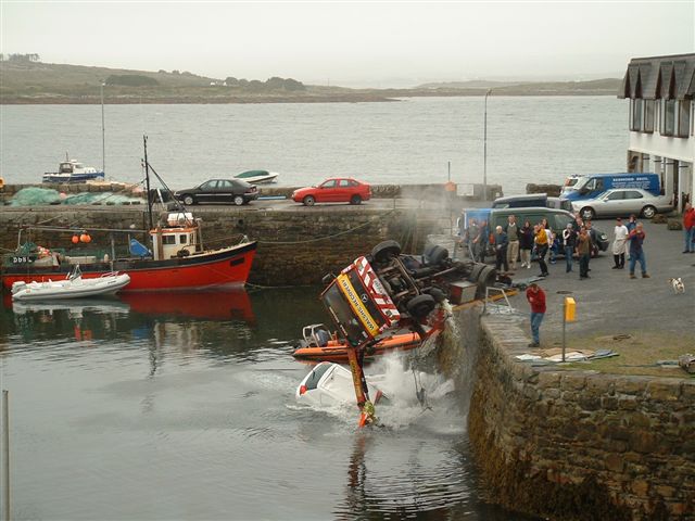 Scene 3 -- Crane tipping into the water.